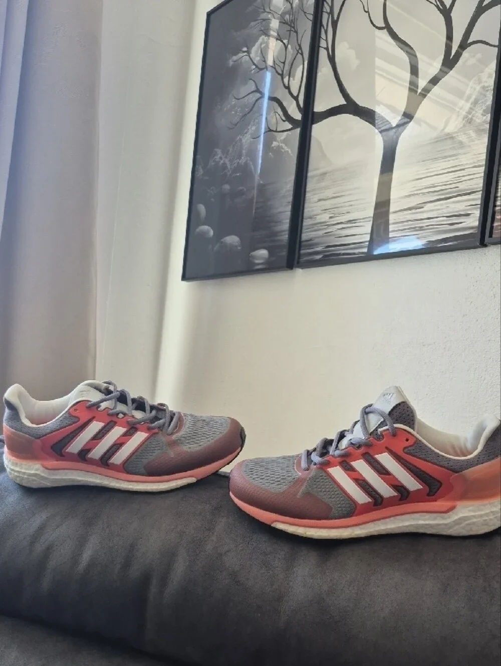 Women's Gray and Coral Athletic Sneakers - Lightweight Support